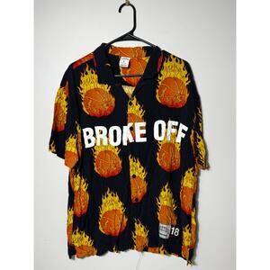 Heron Preston Basketball Skateboards Broke Off Flame Shirt L Satin Button Up